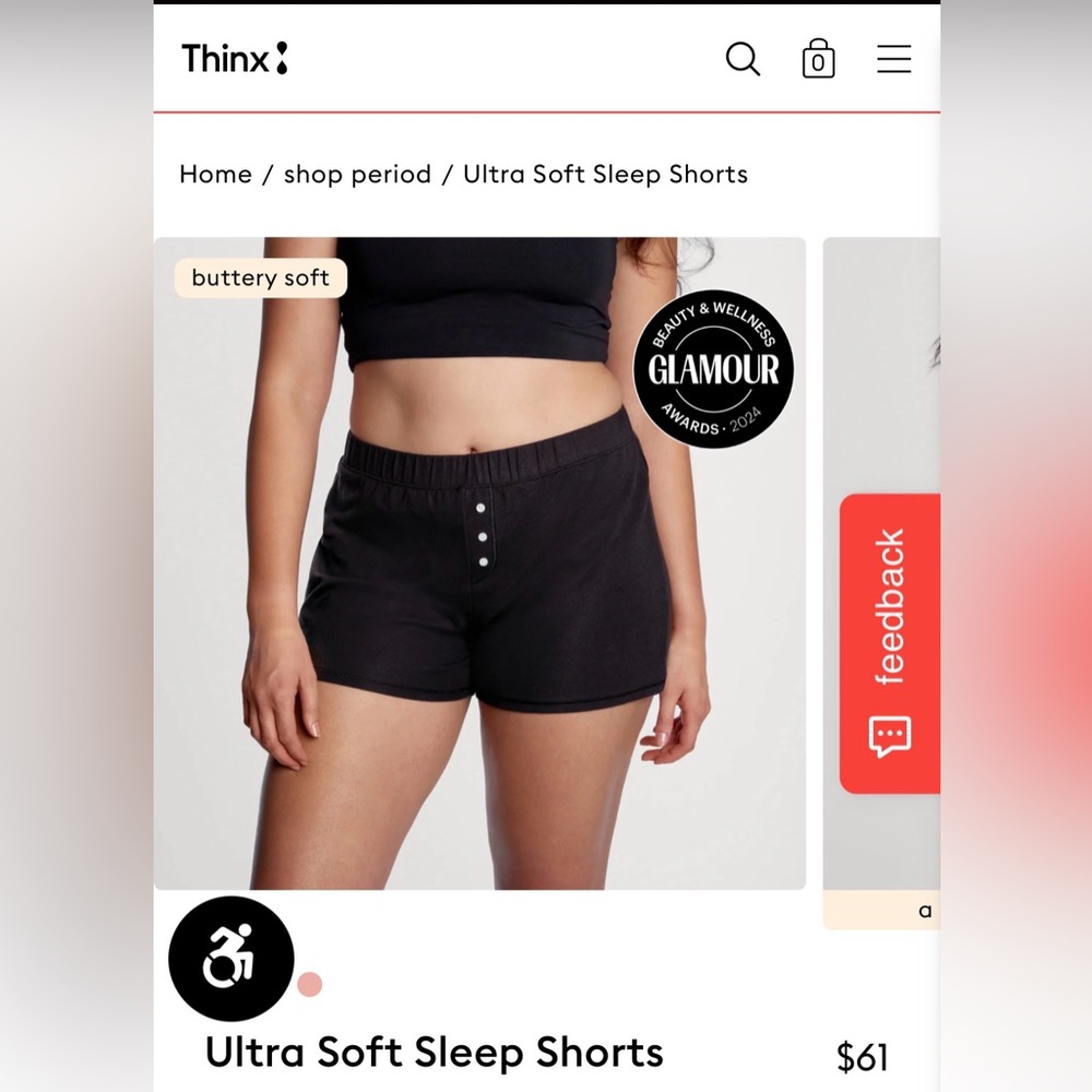 Thinx High Waist Black Sleep Shorts